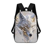sinyumoney White And Gold Wolf Portrait Kids School Backpack 17 Inch School Bag 3D Printed School Bag for Boys Elementary And Middle School Students