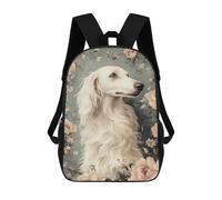 sinyumoney White Borzoi Dog in Floral Frame School Bags Large Water Resistant Laptop Backpack for Boys/Girls/Teenagers 17inch