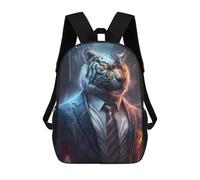 sinyumoney White Boss Tiger in Suit School Backpack School Bags for Girls Boys Backpack with Pocket Fashion School Bag Kids Backpack 17inch