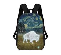 sinyumoney White Buffalo in Starry Night Style Backpacks Kids School Backpack School Bag 3D Printed School Bag for Boys Elementary And Middle School Students 17inch