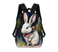 sinyumoney White Bunny with Plaid Bow 3D Printed 17 Inch School Backpack Children's Backpacks 3D Printed Cool Knapsack for Boys Elementary And Middle