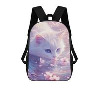 sinyumoney White Cat And Cherry Blossoms Backpack with Pocket 3D Printed Backpacks, Travel Rucksacks Book Bags Kids School Bag 17inch