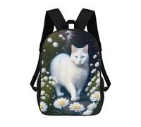 sinyumoney White Cat Daisy Garden Children's 17 Inch School Backpack 3D Printed Casual Daypacks for Kids Travel Rucksacks Book Bags Kids School Bag