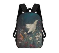 sinyumoney White Cat in Flower Field Backpack School Bag Rucksack Casual Daypacks School Work Travel Bag for Girl, Teen Girls 17inch