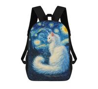sinyumoney White Cat in Starry Night Style School Bags Lightweight Airport College Students Back Pack for Camping Outdoor Adventures And Daily Travel 17inch