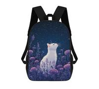 sinyumoney White Cat Under Starry Sky Children’s Backpack Girls Boys, Rucksack Bag, Daypack, Primary School, Perfect for Back to Kids School Or PE, Gifts And Travel 17inch