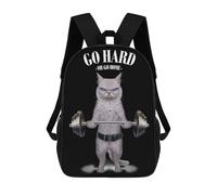 sinyumoney White Cat Weightlifting School Backpack Large Water Resistant Laptop Backpack for Girls Boys Teenage 17inch