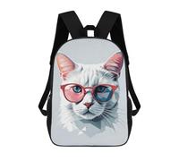 sinyumoney White Cat with Glasses Kids Backpack Fashion Fun Backpack Book Bag for Boys And Teenager 3D Printed School Bags for Boys 17inch