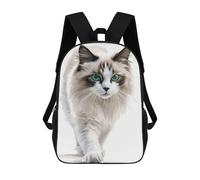 sinyumoney White Cat with Green Eyes Backpacks Kids School Backpack Fashion School Bag 3D Printed School Bag for Boys Elementary And Middle School Students 17inch