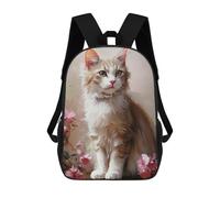 sinyumoney White Cat with Pink Flowers School Backpack Computer Rucksack for School/Work/Travel for Girl, Teen Girls 17inch