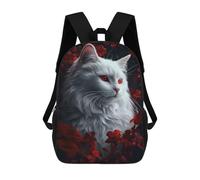 sinyumoney White Cat With Red Eyes Backpack Kids School Backpack School Bag 3D Printed Fashion School Bag for Boys Elementary And Middle School Student 17inch