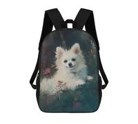 sinyumoney White Dog in Flowers Backpack School Daypacks Business Backpack Water Resistant Bookbag for Teenage Girls Boys Women Men 17inch