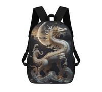 sinyumoney White Dragon Moonlit Statue 3D Printed Children's School Backpack for Kids High Capacity Travel Rucksacks Book Bags Kids School Bag Back Pack 17inch
