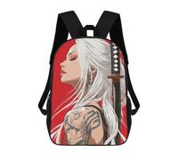 sinyumoney White-haired Woman with Katana Illustration Backpacks Kids Student Schoolbag 3D Printed Backpacks Elementary And Middle School Students Backpacks for Boys Girls 17inch