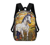 sinyumoney White Horse Children's Backpacks School 3D Printed Bag Bookbag for Kids Travel Rucksacks Boy Girl Book Bags Kids School Bag 17inch