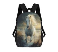sinyumoney White Horse Galloping Through Water 3D Printed Children's School Backpack for Kids High Capacity Travel Rucksacks Book Bags Kids School Bag Back Pack 17inch
