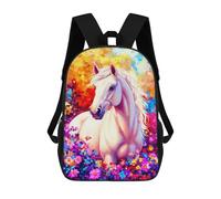 sinyumoney White Horse in Flowers School Backpack Work Laptop Backpack Rucksack Bag for Camping Outdoor Adventures And Daily Travel 17inch