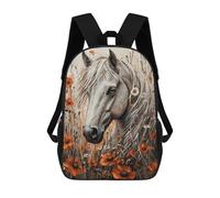 sinyumoney White Horse in Orange Flowers Children's Backpacks School Backpack 3D Printed for Kids Travel Rucksacks Book Bags Kids 17inch School Bag