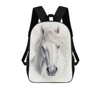 sinyumoney White Horse Portrait Children's Backpack, 17 Inch 3D Printed School Backpack, Backpack Cartoon Adjustable School Bag for Primary School