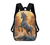 sinyumoney White Horse Rearing in Ocean Waves 3D Printed Children's School Backpack for Kids High Capacity Travel Rucksacks Book Bags Kids School Bag Back Pack 17inch