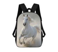 sinyumoney White Horse Running 3D Printed Kids School Bag Rucksacks Children's School Fashion Casual Back Pack High Capacity Travel Book Bags Backpack for Kids 17inch