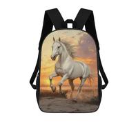 sinyumoney White Horse Running at Sunset Backpacks Kids School Backpack School Bag 3D Printed School Bag for Boys Elementary And Middle School Students 17inch