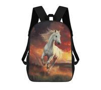 sinyumoney White Horse Running Sunset Kids School Backpack School Bag 3D Printed School Bag for Boys Elementary And Middle School Students 17inch