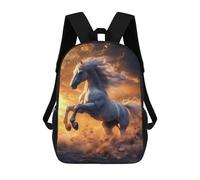 sinyumoney White Horse Sunset Rucksacks 3D Printed Children Backpacks Fashion Casual Daypack Cute Travel Bags Outdoor Casual Daypack for Boy And Girl 17inch
