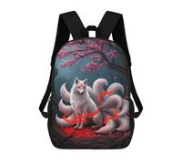 sinyumoney White Kitsune Fox 3D Printed 17 Inch School Backpack Children's Backpacks 3D Printed Cool Knapsack for Boys Elementary And Middle