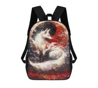 sinyumoney White Kitsune Fox Yin Yang Backpacks Kids School Backpack School Bag 3D Printed School Bag for Boys Elementary And Middle School Students 17inch