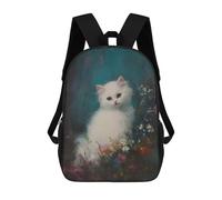 sinyumoney White Kitten in Flowers Backpack 3D Print Kids Bag Elementary Students Daypack Lightweight School Bag for Children Girls Boys Nursery Lunch Pack 17inch