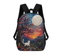 sinyumoney White Moonlight Cat School Bag 3D Printed 17inch Backpacks Fashion Kids School Backpack Rucksacks for Boys Elementary And Middle School Students
