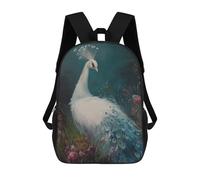 sinyumoney White Peacock Painting 3D Printed Kids School Bag Rucksacks Children's School Fashion Casual Back Pack High Capacity Travel Book Bags Backpack for Kids 17inch