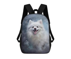sinyumoney White Pomeranian Dog Backpacks Kids 17inch School Backpack School Bag 3D Printed School Bag for Boys Elementary And Middle School Students