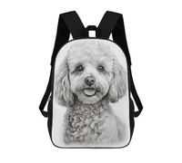 sinyumoney White Poodle Drawing Kids School Backpack 17 Inch School Bag 3D Printed School Bag for Boys Elementary And Middle School Students