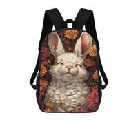 sinyumoney White Rabbit in Flowers Rucksack Water Resistant School Bag Business Backpack for Men, Women & Teenage Boys 17inch