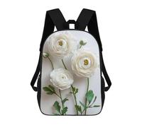 sinyumoney White Ranunculus Flowers 3D Printed 17inch School Bag Children's School Backpack Travel Backpacks Casual Fashion Bag for Kids School Students