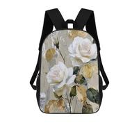 sinyumoney White Roses with Gold Leaves Wall Art School Bags School Secondary High School College Backpack Travel for Boys/Girls/Teenagers 17inch