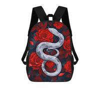 sinyumoney White Serpent Among Crimson Roses Fashion Student School Backpack Suitable for Boys Girls Kids Casual Outdoor Travel Essential Daypack 17inch