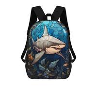 sinyumoney White Shark Stained Glass Backpacks Kids 17inch School Backpack School Bag 3D Printed School Bag for Boys Elementary And Middle School Students