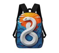 sinyumoney White Snake Paper Art Children's School Backpack 3D Printed for Kids Travel Rucksacks Book Bags for Boys Elementary School Students 17inch