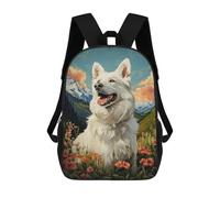 sinyumoney White Swiss Shepherd Dog in Mountain Meadow Backpack School Bag School Secondary High School College Backpack Travel for Girls Boys Teenage 17inch