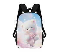 sinyumoney White Teddy Bear School Bag Backpack Teen Schoolbag 3D Printing Adjustable Schoolbag Fashion Pocket Bag for Kids Boys Girls Students And Teenagers Fans 17inch