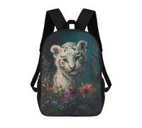 sinyumoney White Tiger Cub in Flowers School Bag Backpack Teen Schoolbag 3D Printing Adjustable Schoolbag Fashion Pocket Bag for Kids Boys Girls Students And Teenagers Fans 17inch