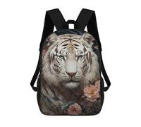 sinyumoney White Tiger Floral Bliss Backpack 3D Printed Kids School Backpack High Capacity Travel Backpacks Book Bags Kids Backpack 17inch