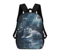 sinyumoney White Tiger in Forest 3D Printed School Backpack Casual Children's Backpacks 3D Printed School Bag for Boys Elementary And Middle 17inch