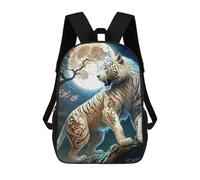 sinyumoney White Tiger Moonlit Fantasy School Bag 3D Printed Children's School Backpack Casual Fashion Travel Backpacks for Kids School Students 17inch