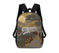 sinyumoney White Tiger Moonlit Forest Art Print 3D Printed Kids 17inch Backpacks Boys Fashion Travel Backpacks School Bag for Boys Elementary And Middle School Students