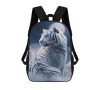 sinyumoney White Tiger Moonlit Sky Children's School Backpack Fashion Casual 17inch 3D Printed School Bags Boy School Backpack Large Backpack