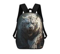 sinyumoney White Tiger Roar Kids School Backpack 3D Printed Fashion School Bag Casual School Bag for Boys Elementary And Middle School Students 17inch